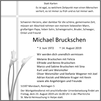 Anzeige von Michael Bruckschen von  Lokalanzeiger 