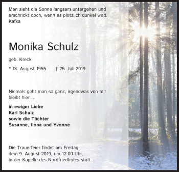 Anzeige von Monika Schulz von Kölner Stadt-Anzeiger / Kölnische Rundschau / Express