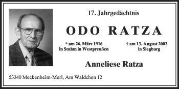 Anzeige von Odo Ratza von  Schaufenster/Blickpunkt 