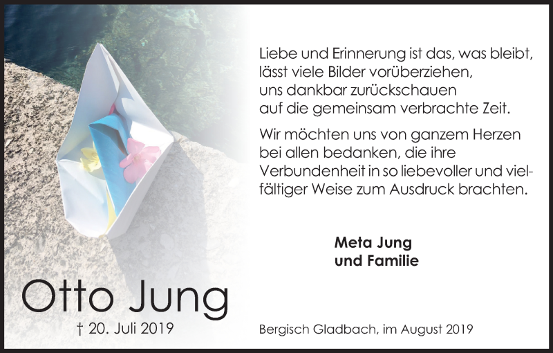  Traueranzeige für Otto Jung vom 21.08.2019 aus Kölner Stadt-Anzeiger / Kölnische Rundschau / Express