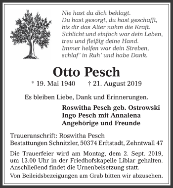 Anzeige von Otto Pesch von  Werbepost 