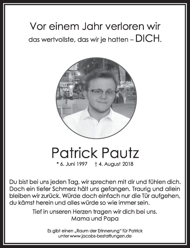  Traueranzeige für Patrick Pautz vom 18.07.2023 aus  Sonntags-Post 
