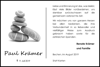 Anzeige von Paul Krämer von Kölner Stadt-Anzeiger / Kölnische Rundschau / Express