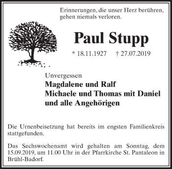 Anzeige von Paul Stupp von  Schlossbote/Werbekurier 