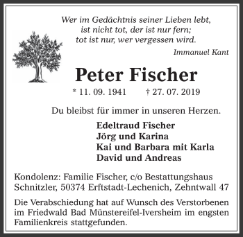 Anzeige von Peter Fischer von  Werbepost 