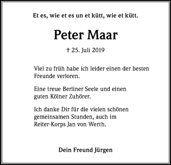 Anzeige von Peter Maar von Kölner Stadt-Anzeiger / Kölnische Rundschau / Express