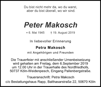 Anzeige von Peter Makosch von Kölner Stadt-Anzeiger / Kölnische Rundschau / Express