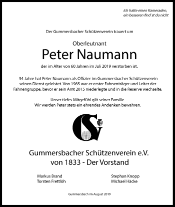 Anzeige von Peter Naumann von Kölner Stadt-Anzeiger / Kölnische Rundschau / Express