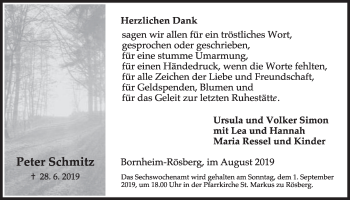 Anzeige von Peter Schmitz von  Schlossbote/Werbekurier 