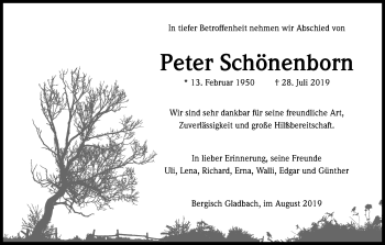 Anzeige von Peter Schönenborn von Kölner Stadt-Anzeiger / Kölnische Rundschau / Express