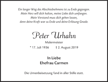 Anzeige von Peter Urhahn von  Blickpunkt Euskirchen 