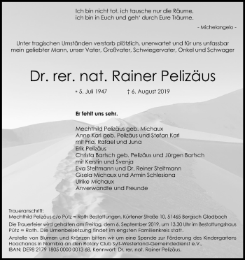 Anzeige von Rainer Pelizäus von Kölner Stadt-Anzeiger / Kölnische Rundschau / Express