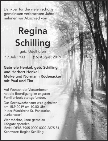 Anzeige von Regina Schilling von  Kölner Wochenspiegel 