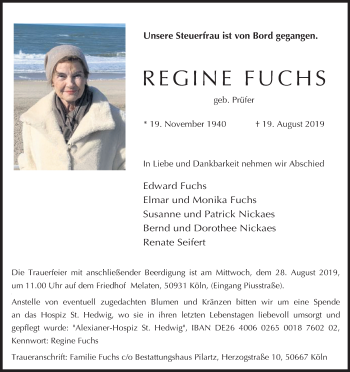 Anzeige von Regine Fuchs von Kölner Stadt-Anzeiger / Kölnische Rundschau / Express