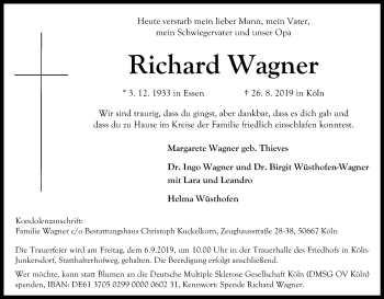 Anzeige von Richard Wagner von Kölner Stadt-Anzeiger / Kölnische Rundschau / Express