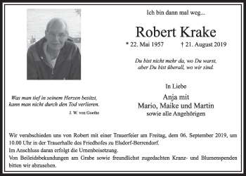 Anzeige von Robert Krake von  Sonntags-Post 