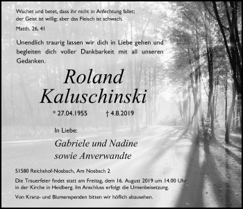 Anzeige von Roland Kaluschinski von  Anzeigen Echo  Lokalanzeiger 