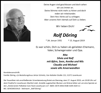 Anzeige von Rolf Döring von Kölner Stadt-Anzeiger / Kölnische Rundschau / Express