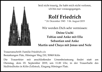 Anzeige von Rolf Friedrich von Kölner Stadt-Anzeiger / Kölnische Rundschau / Express