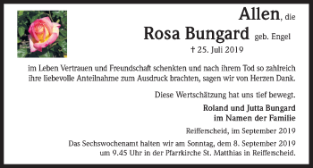 Anzeige von Rosa Bungard von Kölner Stadt-Anzeiger / Kölnische Rundschau / Express