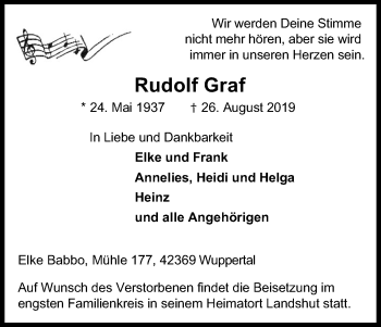 Anzeige von Rudolf Graf von Kölner Stadt-Anzeiger / Kölnische Rundschau / Express