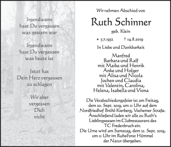 Anzeige von Ruth Schinner von  Schlossbote/Werbekurier 