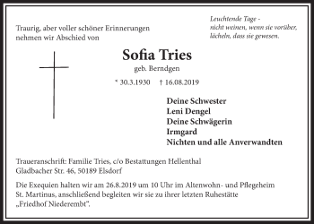 Anzeige von Sofia Tries von  Sonntags-Post 