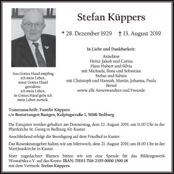 Anzeige von Stefan Küppers von  Sonntags-Post 