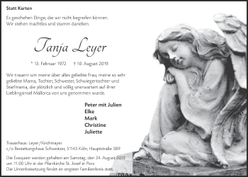 Anzeige von Tanja Leyer von  Kölner Wochenspiegel 