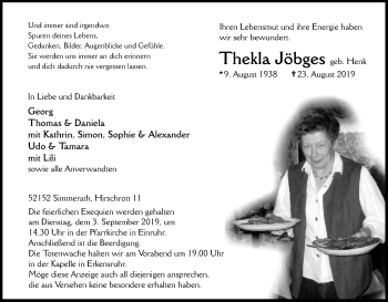 Anzeige von Thekla Jöbges von Kölner Stadt-Anzeiger / Kölnische Rundschau / Express