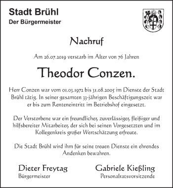 Anzeige von Theodor Conzen von  Schlossbote/Werbekurier 