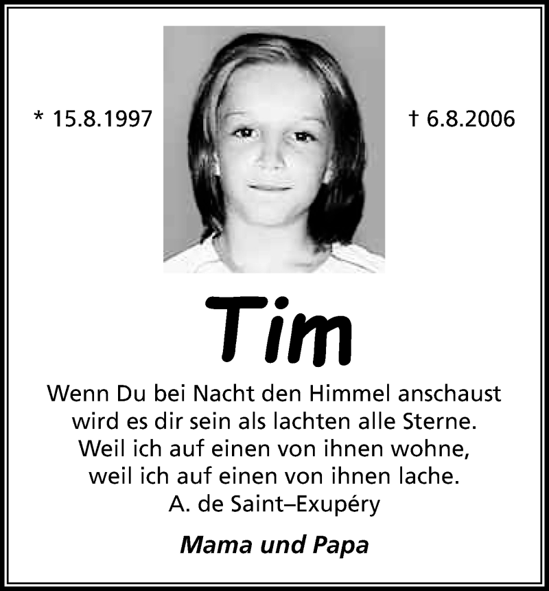  Traueranzeige für Tim  vom 06.08.2019 aus Kölner Stadt-Anzeiger / Kölnische Rundschau / Express