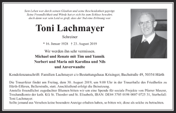 Anzeige von Toni Lachmayer von  Wochenende 