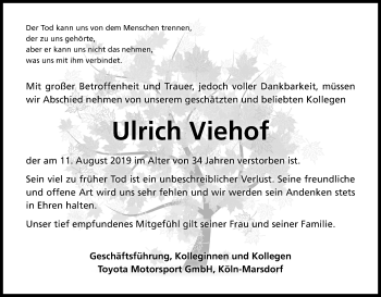 Anzeige von Ulrich Viehof von Kölner Stadt-Anzeiger / Kölnische Rundschau / Express