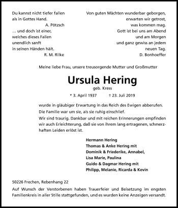 Anzeige von Ursula Hering von Kölner Stadt-Anzeiger / Kölnische Rundschau / Express