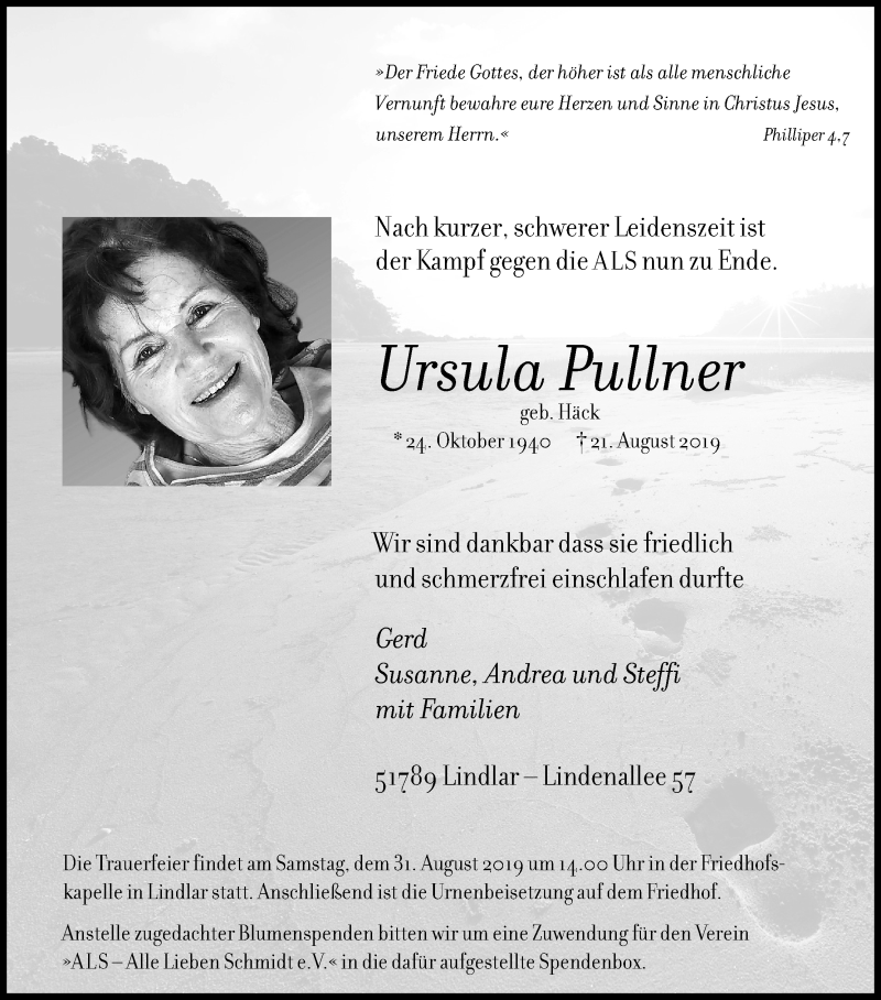  Traueranzeige für Ursula Pullner vom 24.08.2019 aus Kölner Stadt-Anzeiger / Kölnische Rundschau / Express