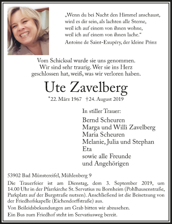 Anzeige von Ute Zavelberg von  Blickpunkt Euskirchen 