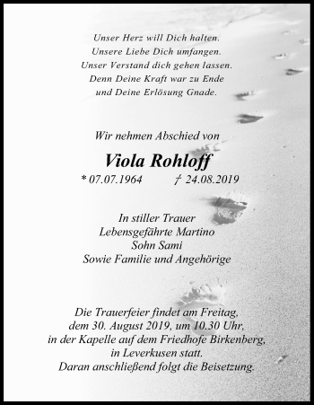 Anzeige von Viola Rohloff von Kölner Stadt-Anzeiger / Kölnische Rundschau / Express
