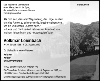 Anzeige von Volkmar Leienbach von Kölner Stadt-Anzeiger / Kölnische Rundschau / Express