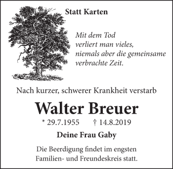 Anzeige von Walter Breuer von  Schlossbote/Werbekurier 