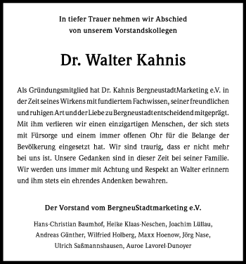  Traueranzeige für Walter Kahnis vom 24.08.2019 aus Zeitungsgruppe Köln