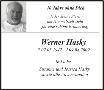 Anzeige von Werner Hasky von  Anzeigen Echo 