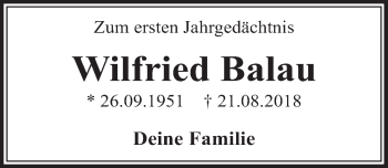 Anzeige von Wilfried Balau von  Schlossbote/Werbekurier 