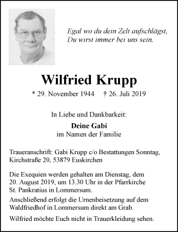 Anzeige von Wilfried Krupp von  Blickpunkt Euskirchen 