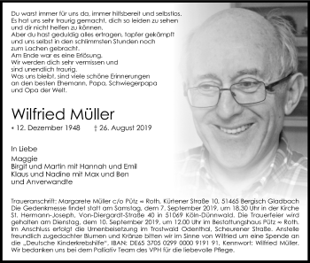 Anzeige von Wilfried Müller von Kölner Stadt-Anzeiger / Kölnische Rundschau / Express