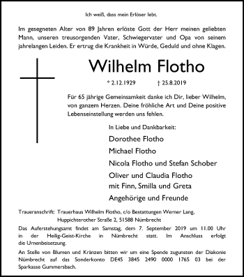 Anzeige von Wilhelm Flotho von Kölner Stadt-Anzeiger / Kölnische Rundschau / Express