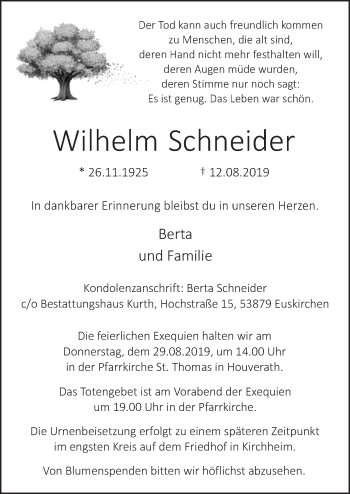 Anzeige von Wilhelm Schneider von  Blickpunkt Euskirchen 