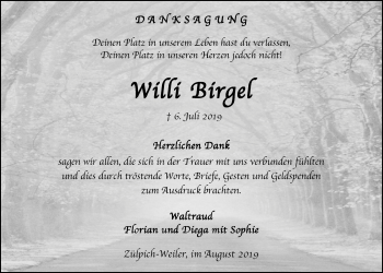 Anzeige von Willi Birgel von  Blickpunkt Euskirchen 
