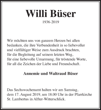 Anzeige von Willi Büser von  Schaufenster/Blickpunkt 