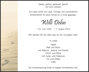 Anzeige von Willi Dehn von Kölner Stadt-Anzeiger / Kölnische Rundschau / Express